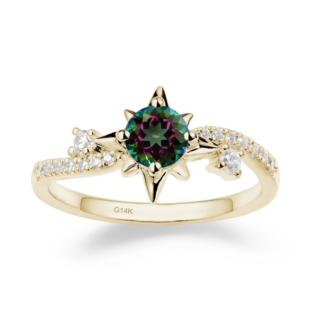 8-Pointed Star Round Mystic Topaz Sterling Silver Ring - LUO Jewelry #metal_14k yellow gold
