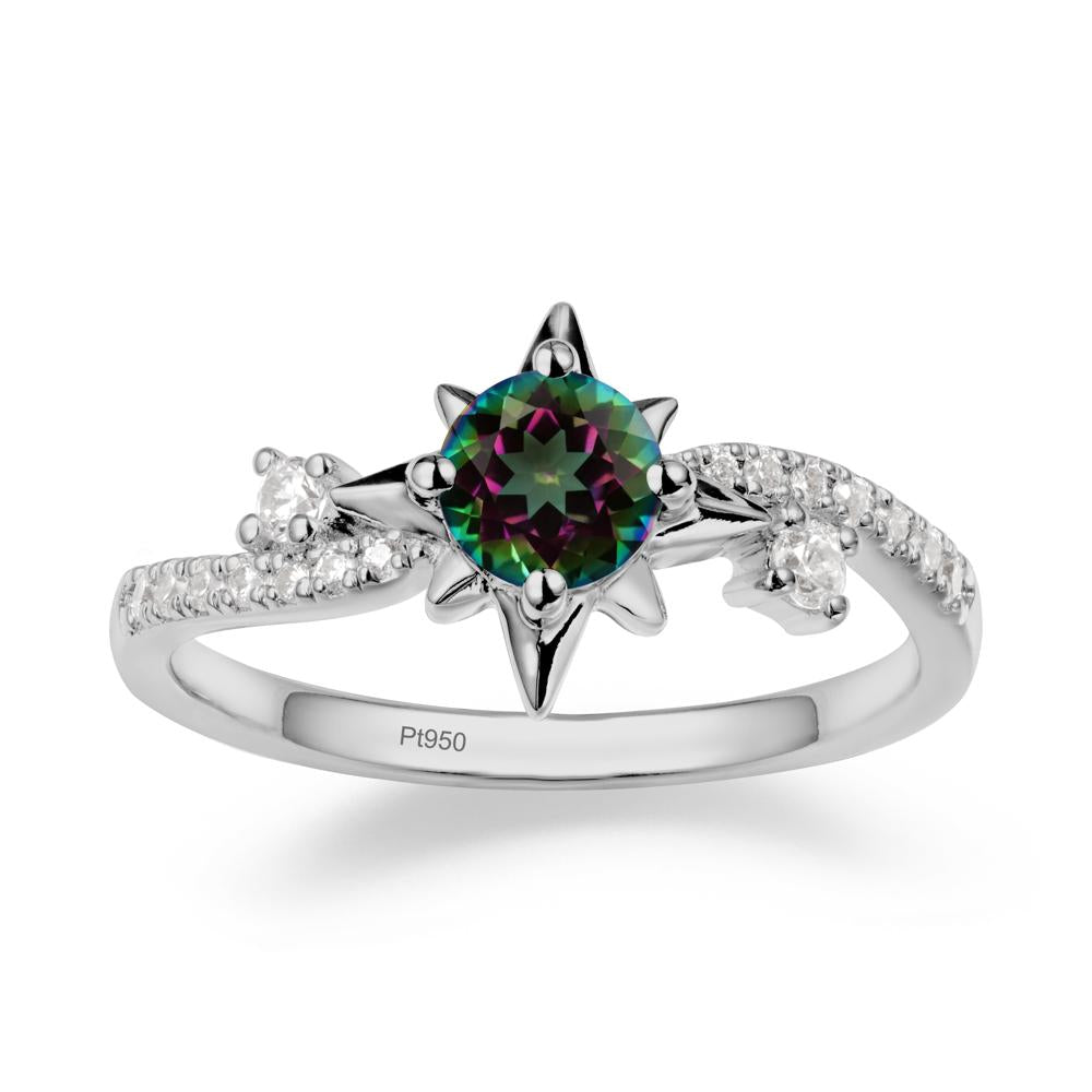 8-Pointed Star Round Mystic Topaz Sterling Silver Ring - LUO Jewelry #metal_platinum