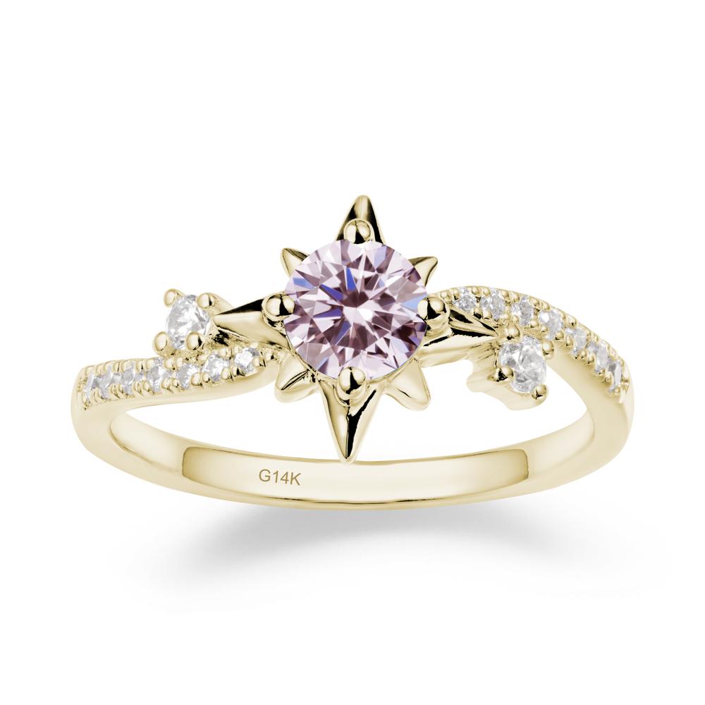 8-Pointed Star Round Pink Cubic Zirconia Ring - LUO Jewelry #metal_14k yellow gold