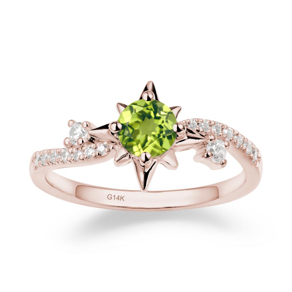 8-Pointed Star Round Peridot Sterling Silver Ring - LUO Jewelry #metal_14k rose gold