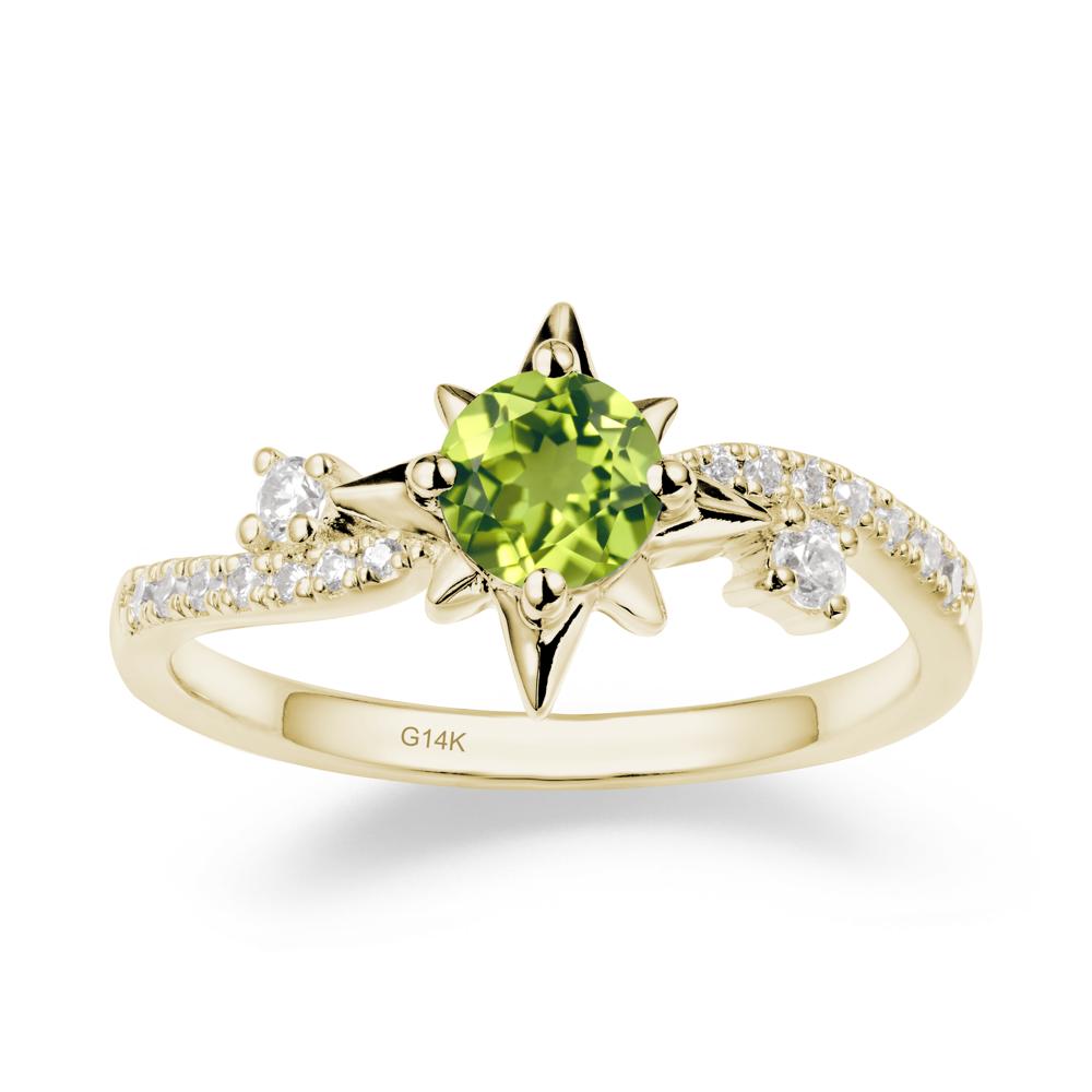 8-Pointed Star Round Peridot Sterling Silver Ring - LUO Jewelry #metal_14k yellow gold