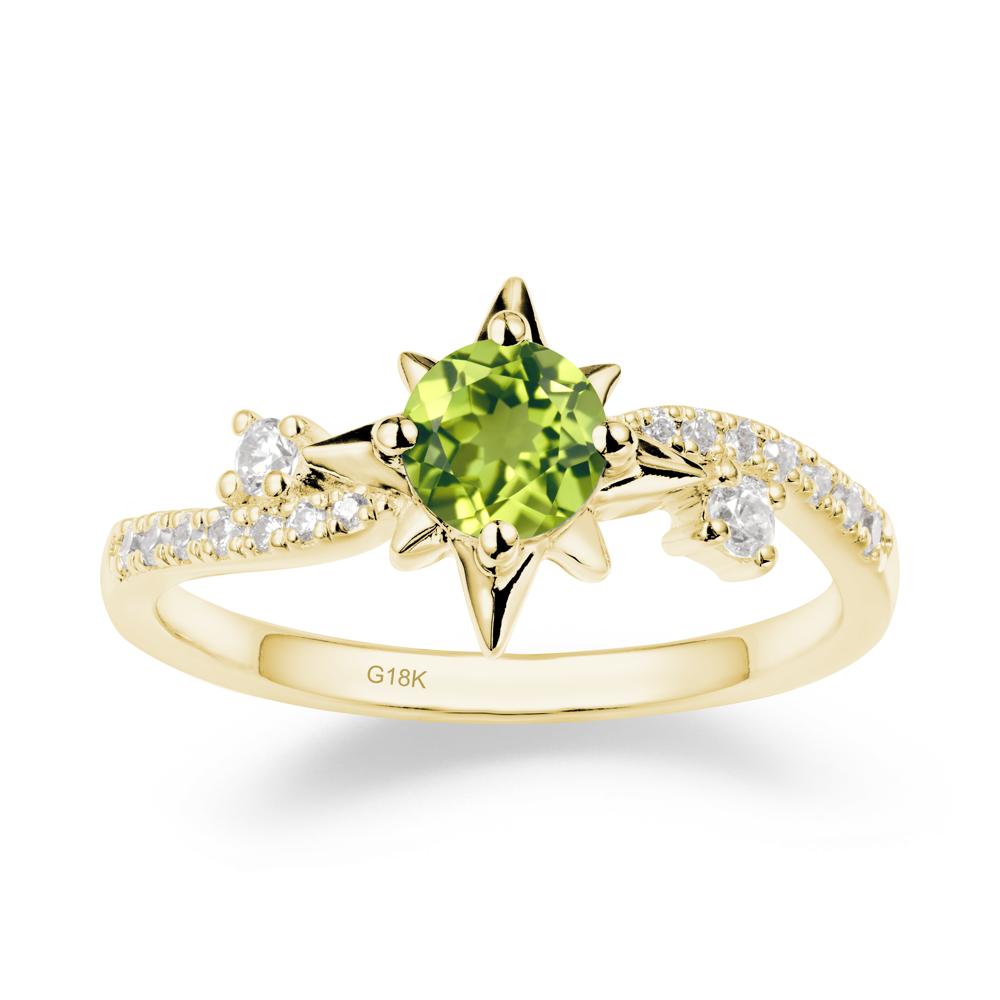 8-Pointed Star Round Peridot Sterling Silver Ring - LUO Jewelry #metal_18k yellow gold