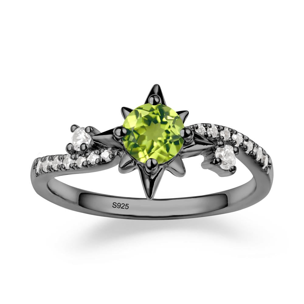 8-Pointed Star Round Peridot Sterling Silver Ring - LUO Jewelry #metal_black finish sterling silver