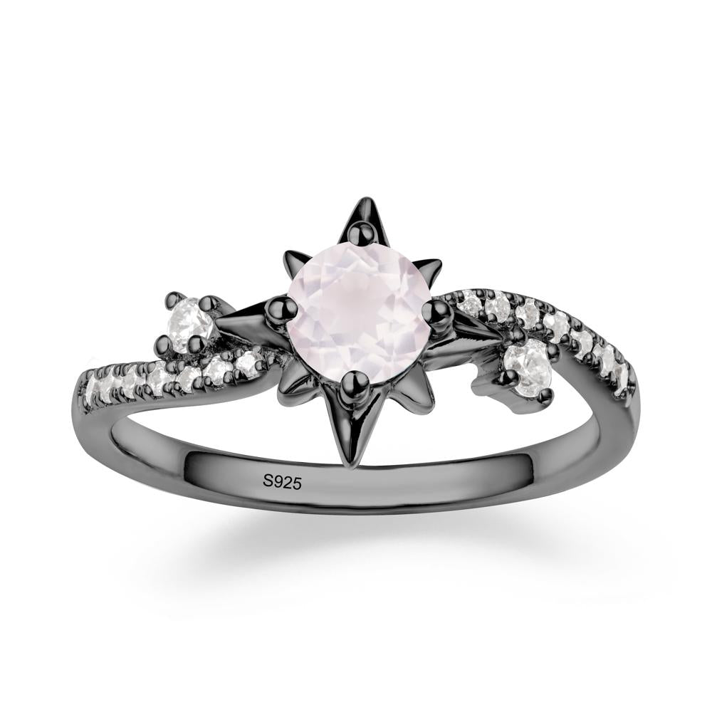 8-Pointed Star Round Rose Quartz Ring - LUO Jewelry #metal_black finish sterling silver