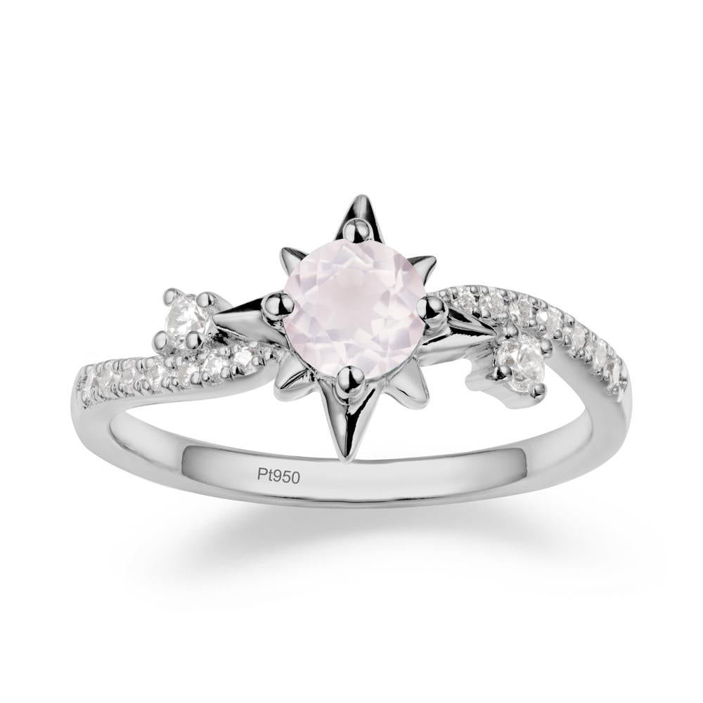 8-Pointed Star Round Rose Quartz Ring - LUO Jewelry #metal_platinum