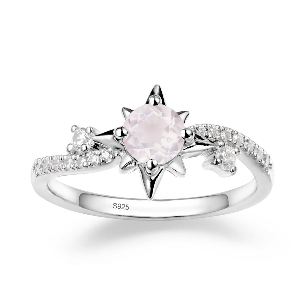 8-Pointed Star Round Rose Quartz Ring - LUO Jewelry #metal_sterling silver