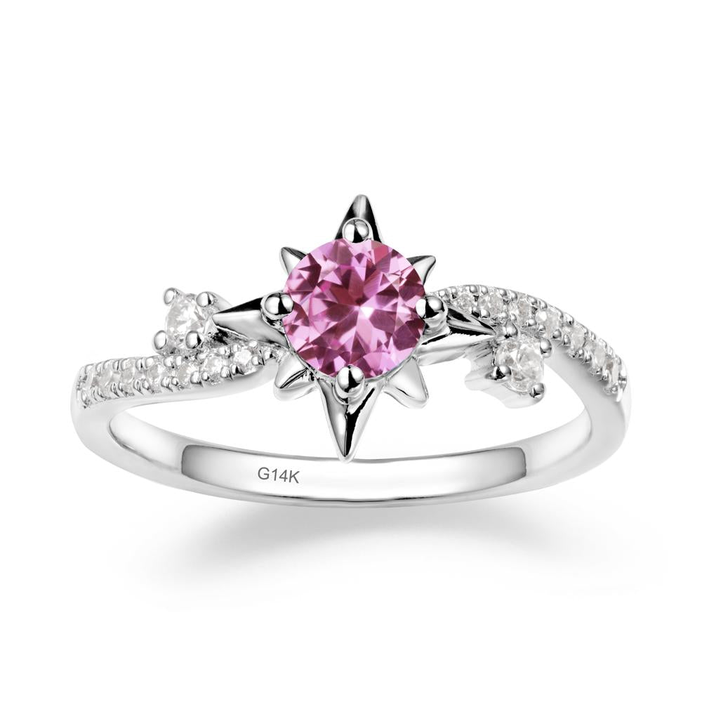 8-Pointed Star Round Pink Sapphire Sterling Silver Ring - LUO Jewelry #metal_14k white gold
