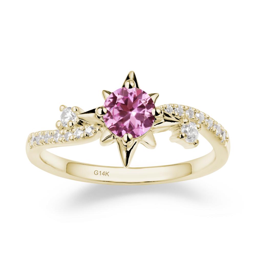 8-Pointed Star Round Pink Sapphire Sterling Silver Ring - LUO Jewelry #metal_14k yellow gold