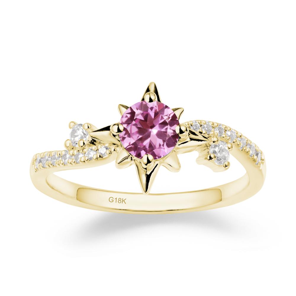 8-Pointed Star Round Pink Sapphire Sterling Silver Ring - LUO Jewelry #metal_18k yellow gold