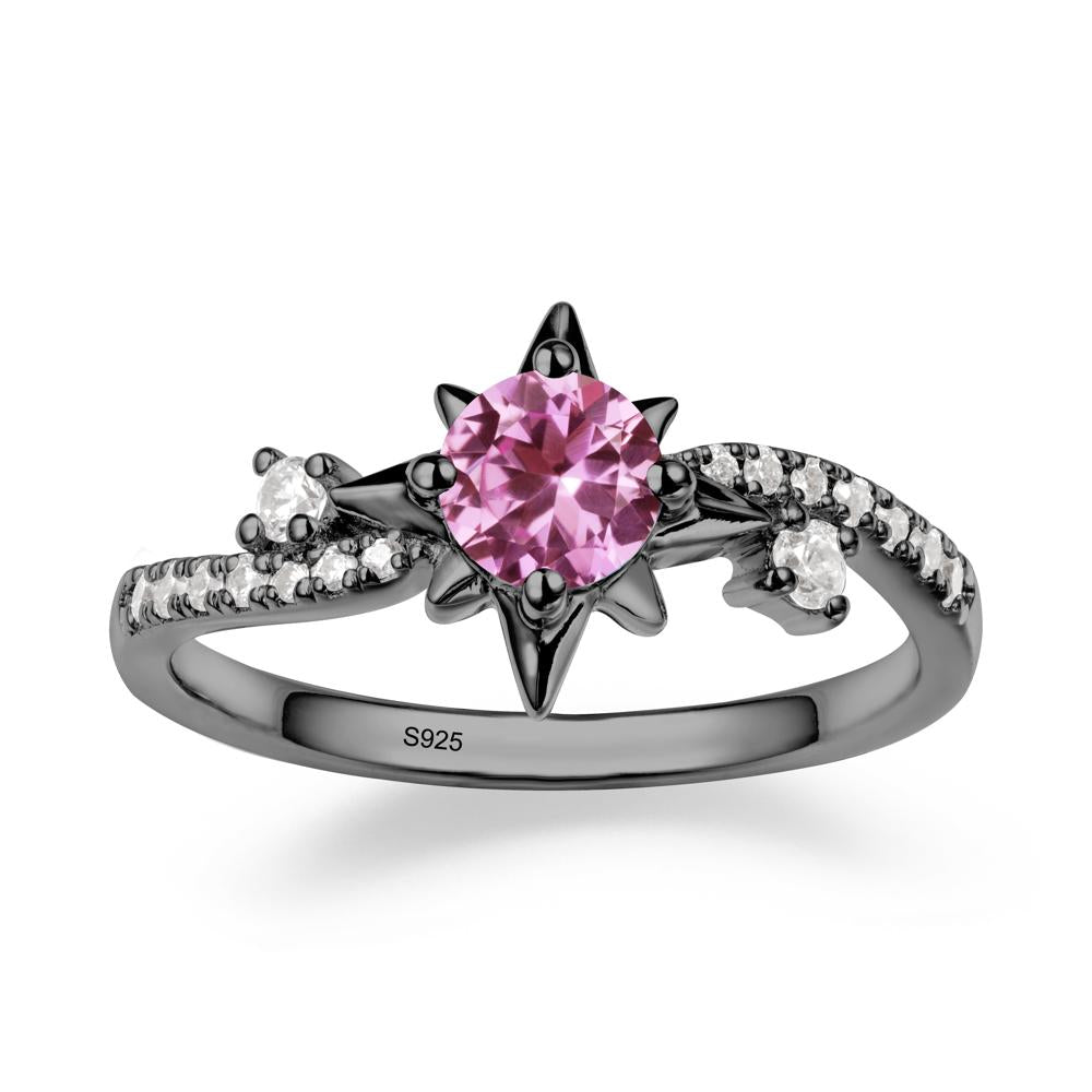 8-Pointed Star Round Pink Sapphire Sterling Silver Ring - LUO Jewelry #metal_black finish sterling silver