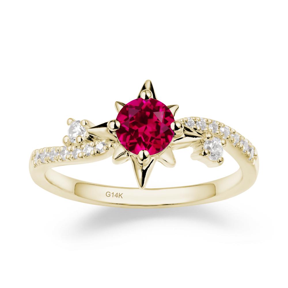 8-Pointed Star Round Ruby Ring - LUO Jewelry #metal_14k yellow gold