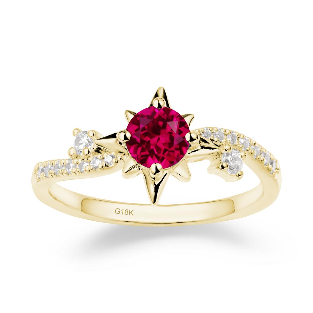 8-Pointed Star Round Ruby Ring - LUO Jewelry #metal_18k yellow gold