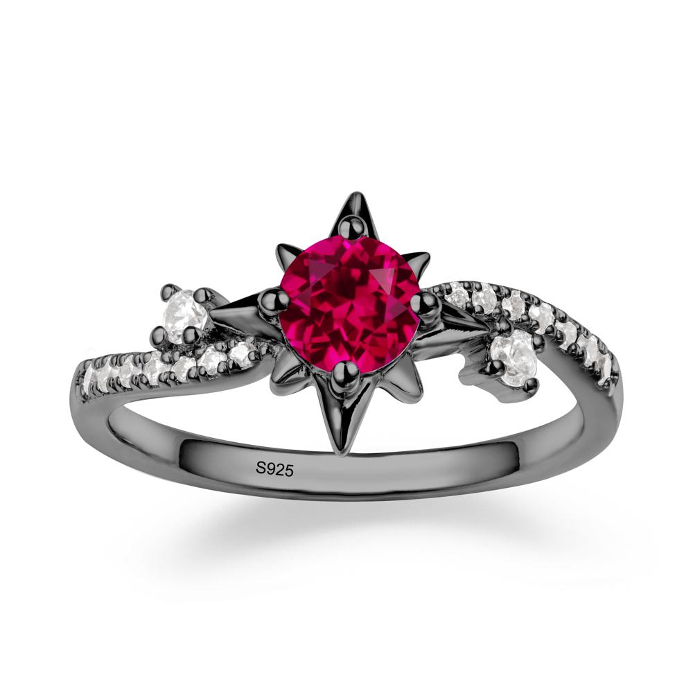 8-Pointed Star Round Ruby Ring - LUO Jewelry #metal_black finish sterling silver