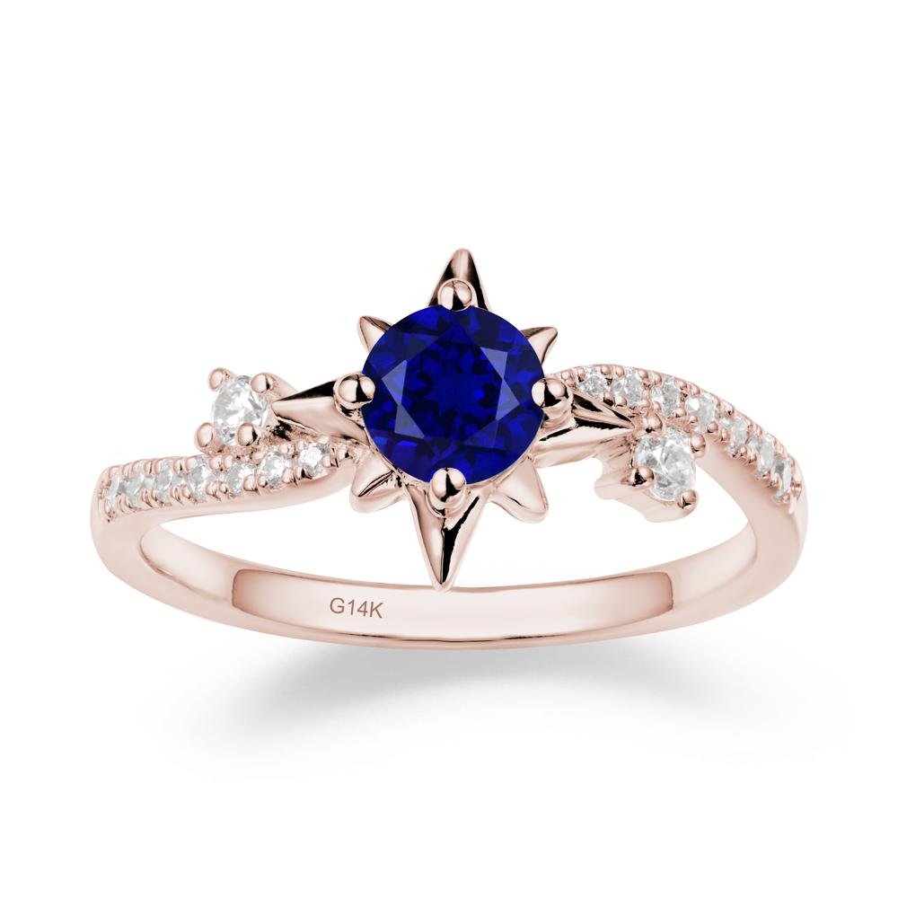 8-Pointed Star Round Sapphire Sterling Silver Ring - LUO Jewelry #metal_14k rose gold