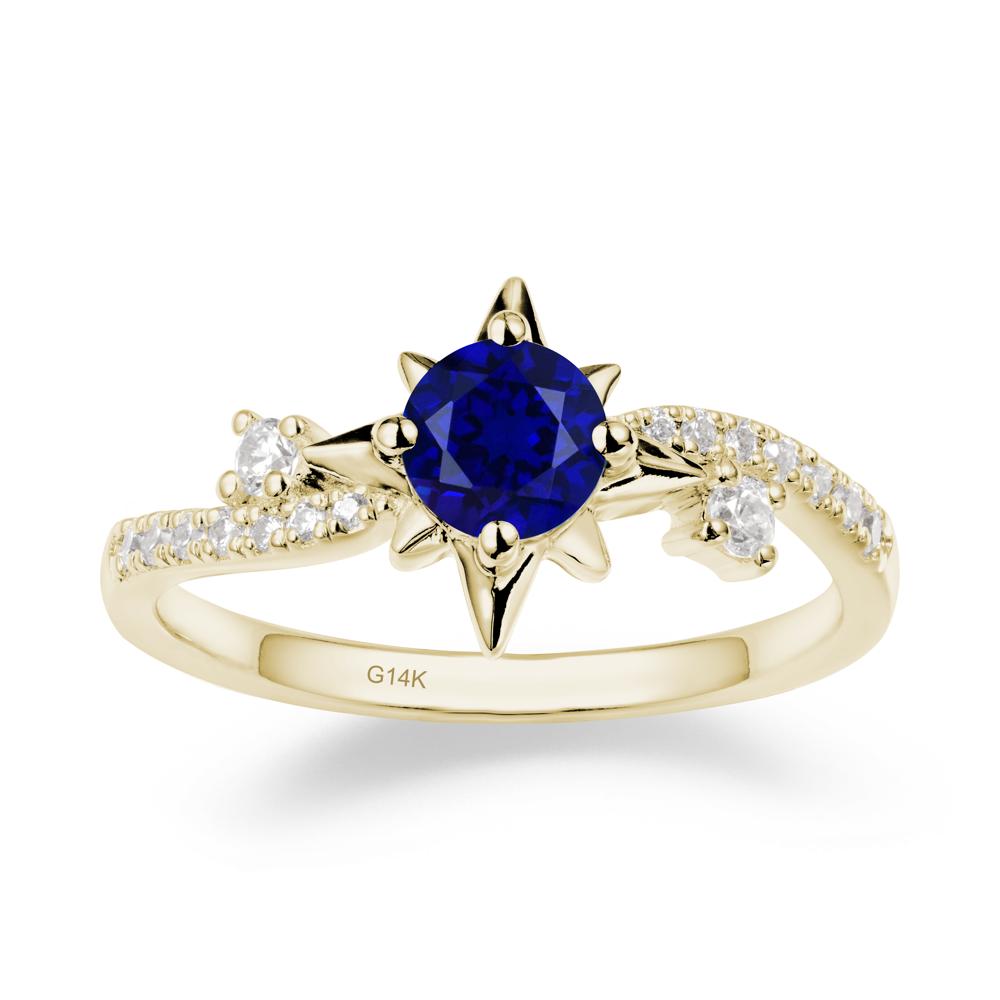 8-Pointed Star Round Sapphire Sterling Silver Ring - LUO Jewelry #metal_14k yellow gold