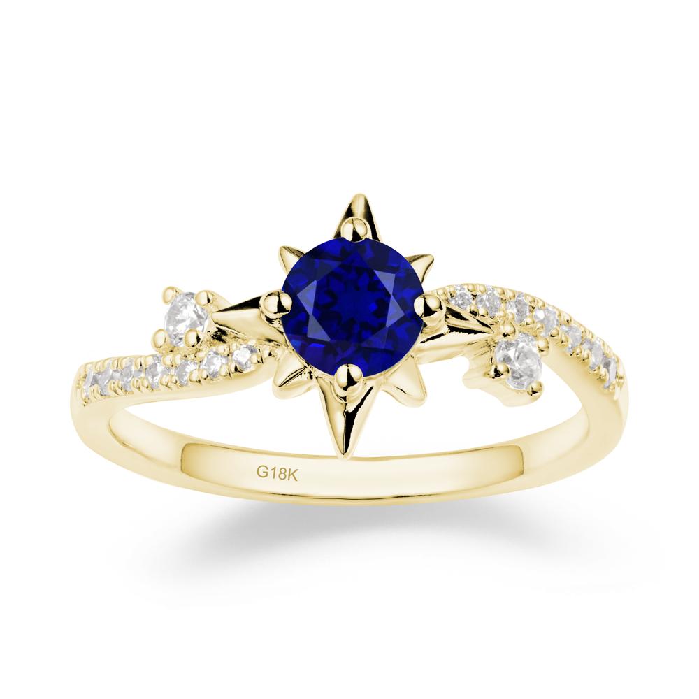 8-Pointed Star Round Sapphire Sterling Silver Ring - LUO Jewelry #metal_18k yellow gold