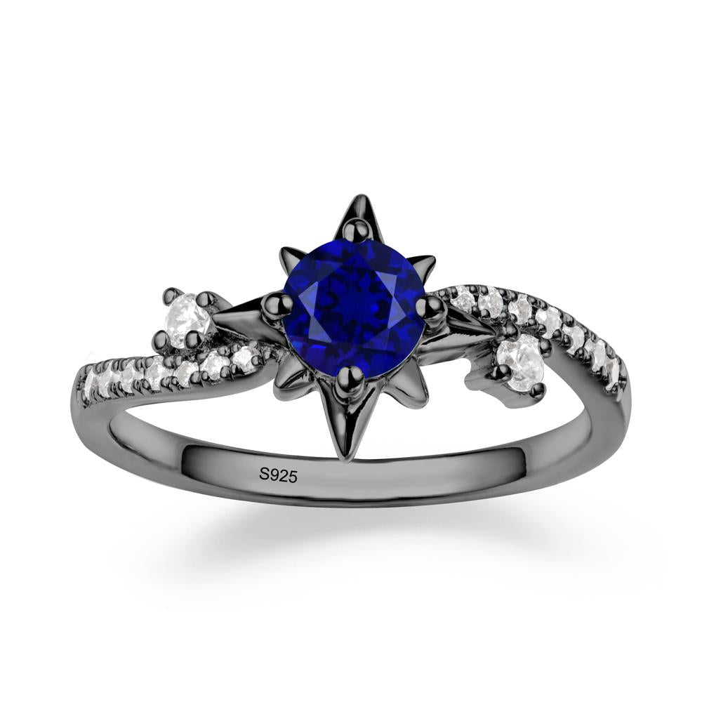 8-Pointed Star Round Sapphire Sterling Silver Ring - LUO Jewelry #metal_black finish sterling silver