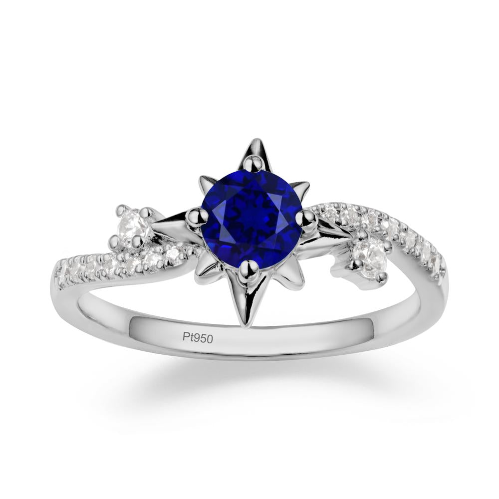 8-Pointed Star Round Sapphire Sterling Silver Ring - LUO Jewelry #metal_platinum