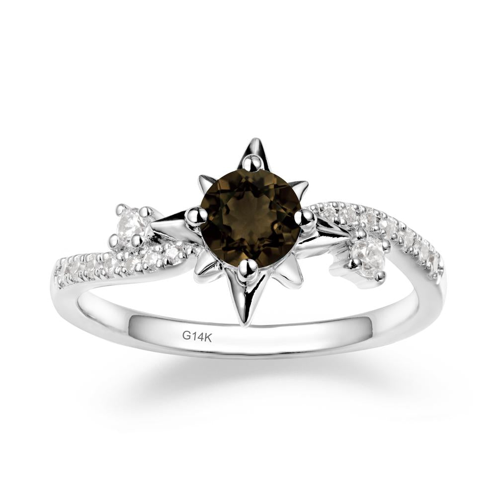 8-Pointed Star Round Smoky Quartz Ring - LUO Jewelry #metal_14k white gold