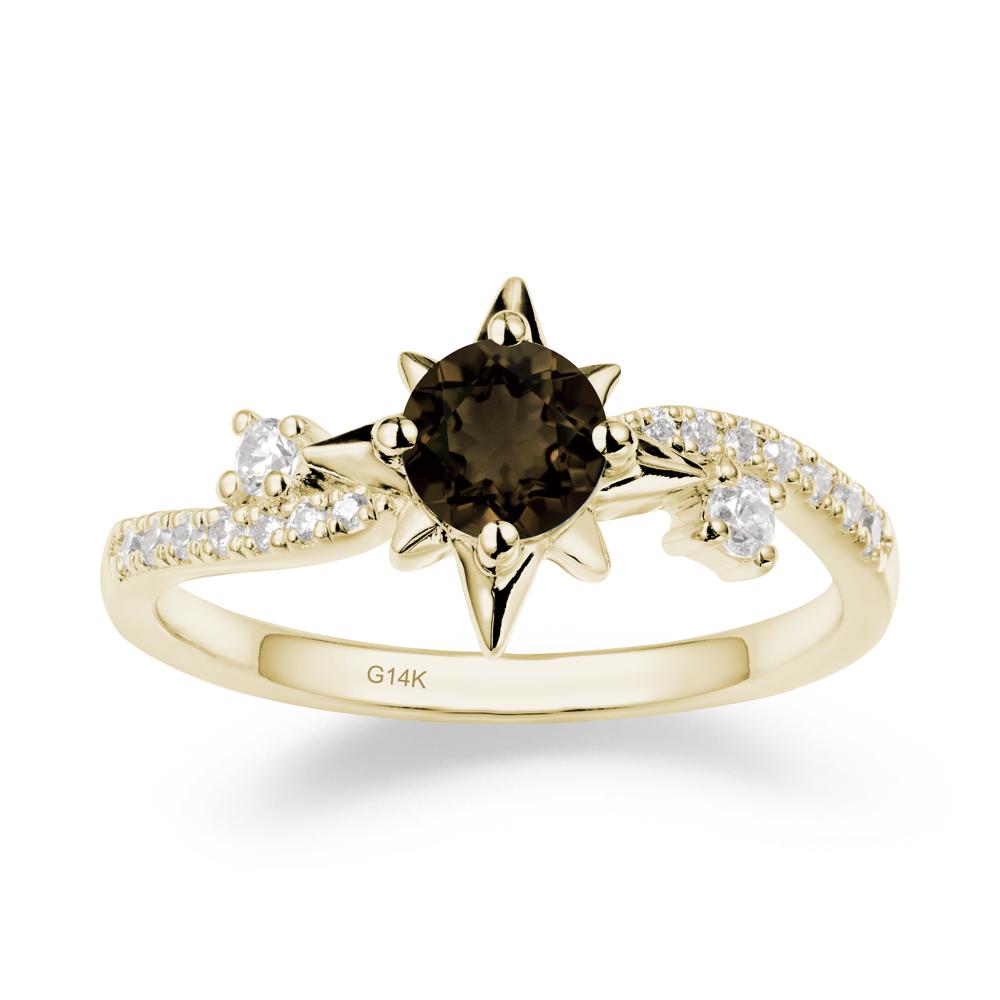 8-Pointed Star Round Smoky Quartz Ring - LUO Jewelry #metal_14k yellow gold