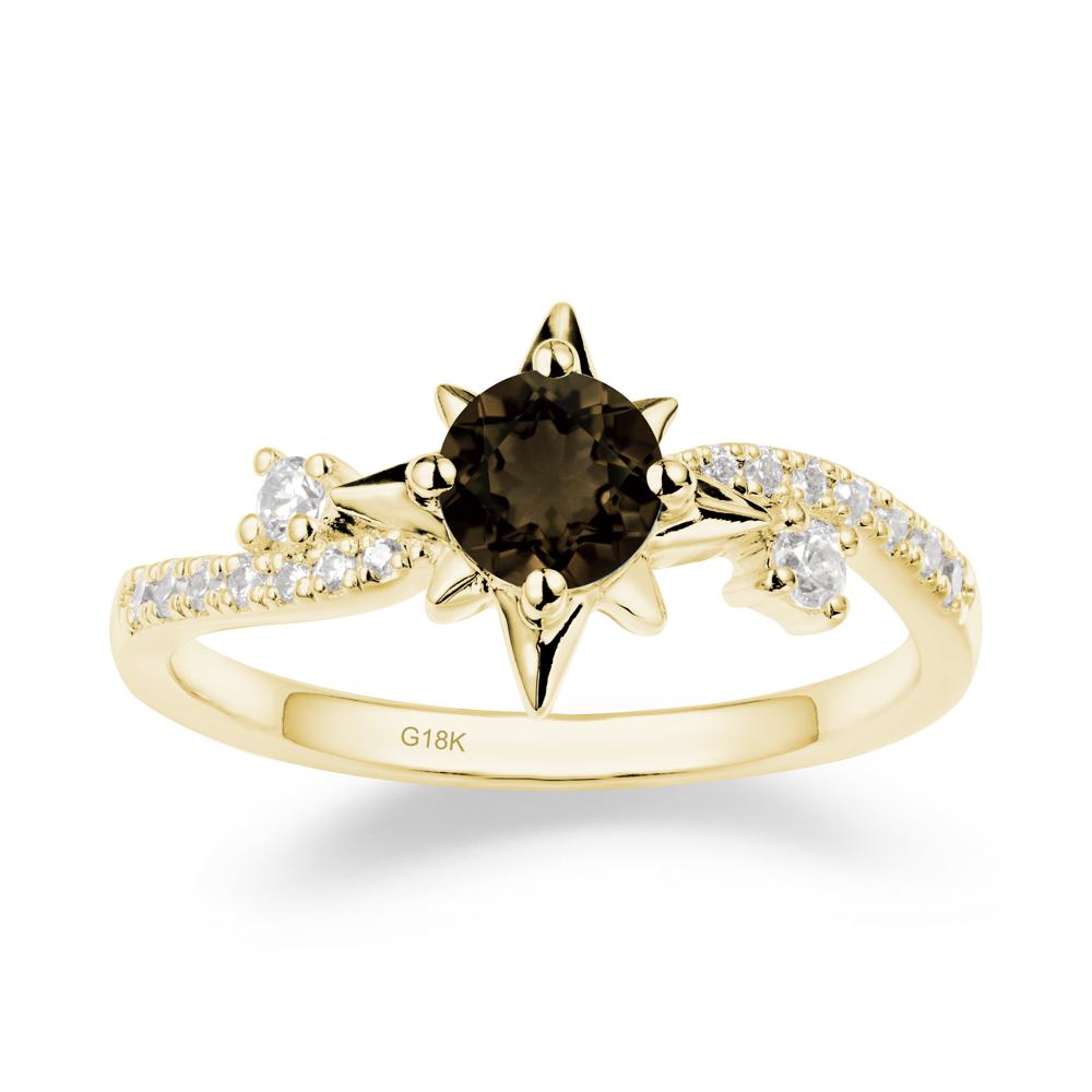 8-Pointed Star Round Smoky Quartz Ring - LUO Jewelry #metal_18k yellow gold