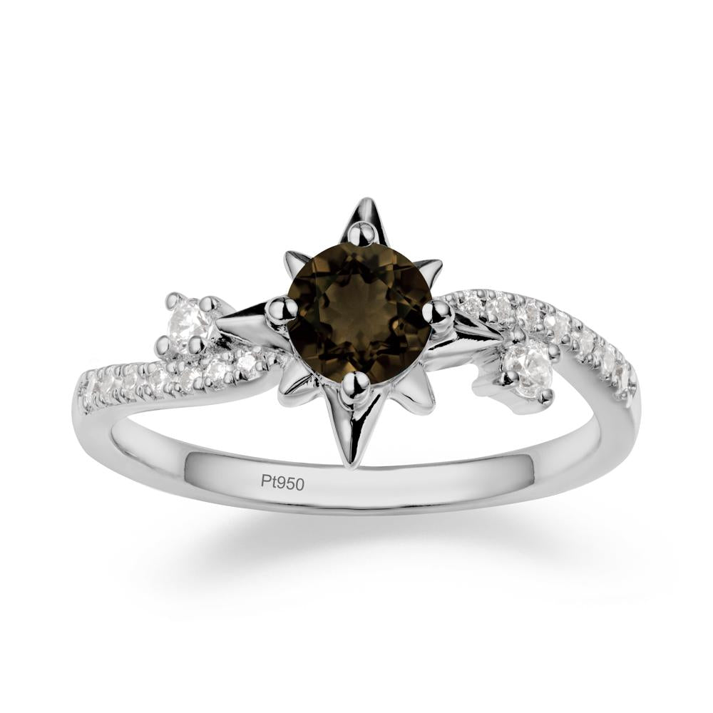 8-Pointed Star Round Smoky Quartz Ring - LUO Jewelry #metal_platinum