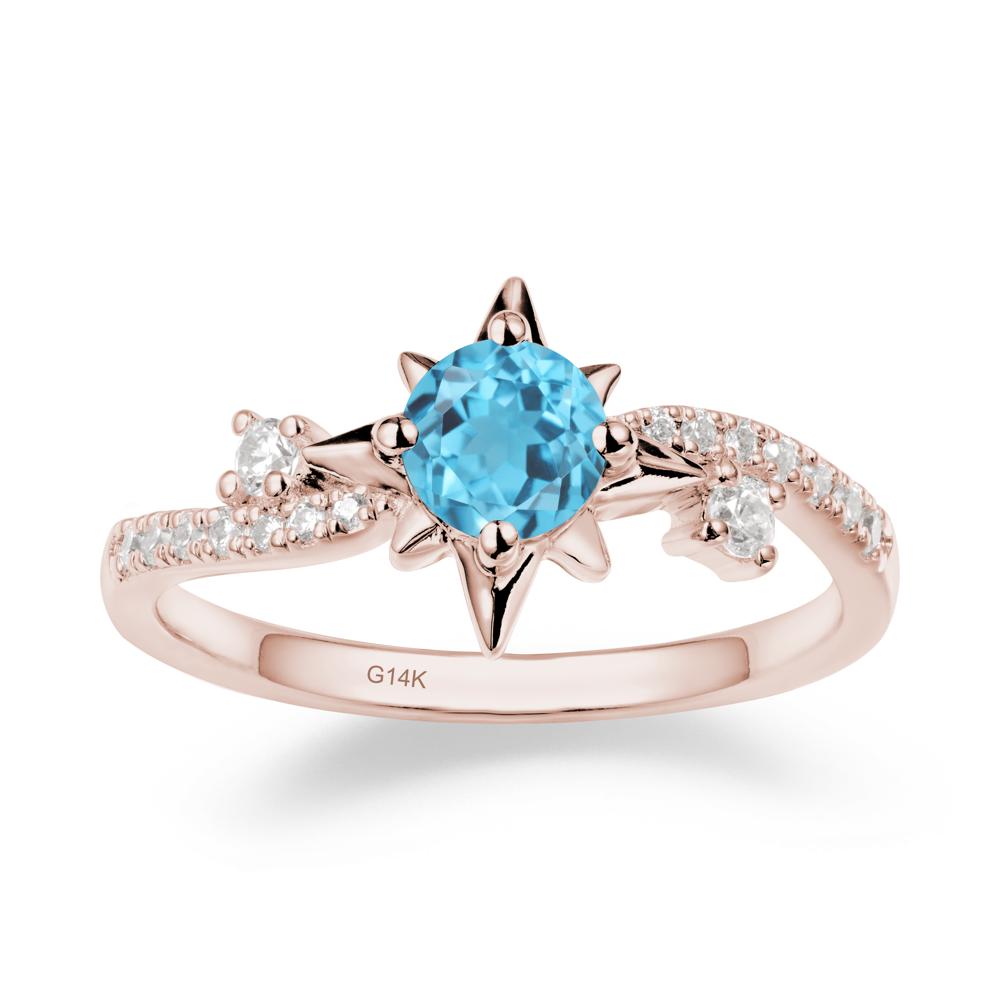 8-Pointed Star Round Swiss Blue Topaz Sterling Silver Ring - LUO Jewelry #metal_14k rose gold