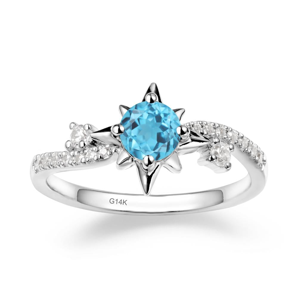 8-Pointed Star Round Swiss Blue Topaz Sterling Silver Ring - LUO Jewelry #metal_14k white gold
