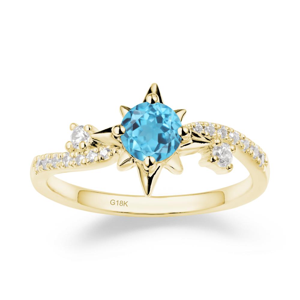 8-Pointed Star Round Swiss Blue Topaz Sterling Silver Ring - LUO Jewelry #metal_18k yellow gold