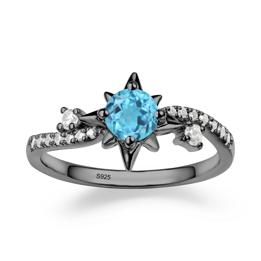 8-Pointed Star Round Swiss Blue Topaz Sterling Silver Ring - LUO Jewelry #metal_black finish sterling silver