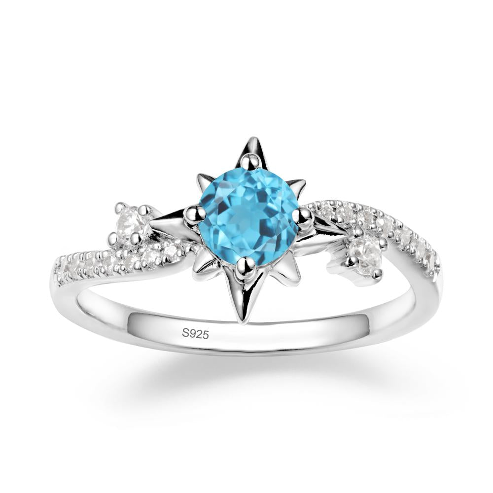8-Pointed Star Round Swiss Blue Topaz Sterling Silver Ring - LUO Jewelry #metal_sterling silver