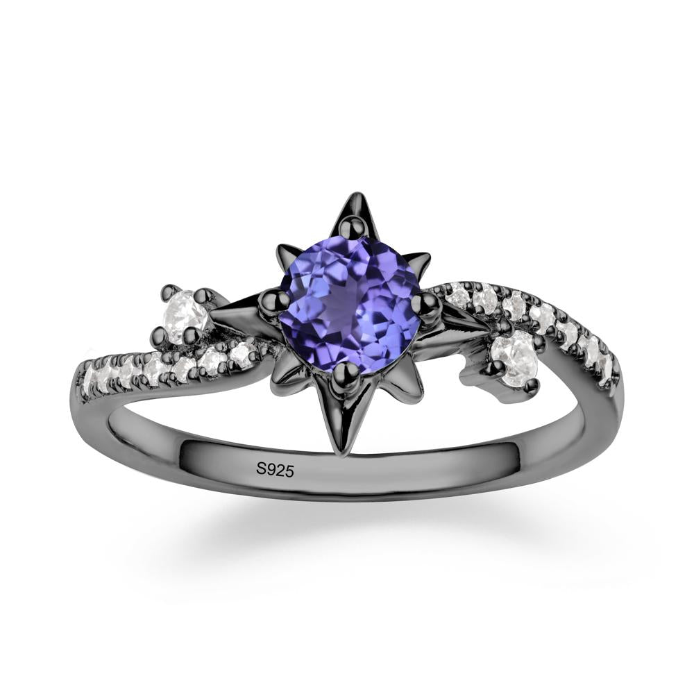 8-Pointed Star Round Tanzanite Ring - LUO Jewelry #metal_black finish sterling silver