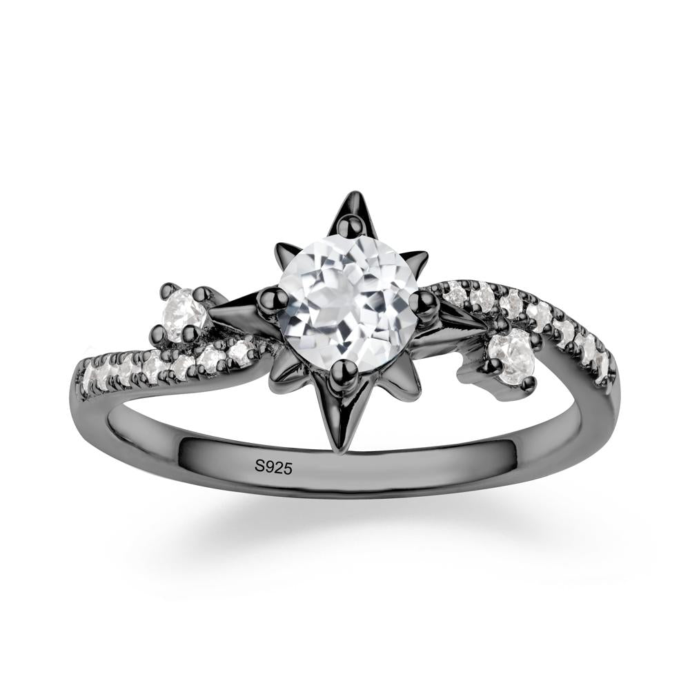 8-Pointed Star Round White Topaz Sterling Silver Ring - LUO Jewelry #metal_black finish sterling silver