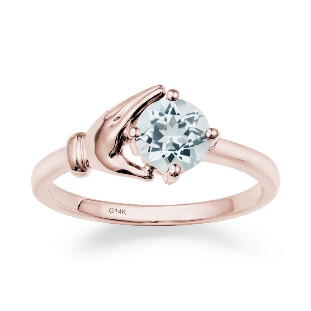 Cupping Hand Round Aquamarine Ring - LUO Jewelry #metal_14k rose gold