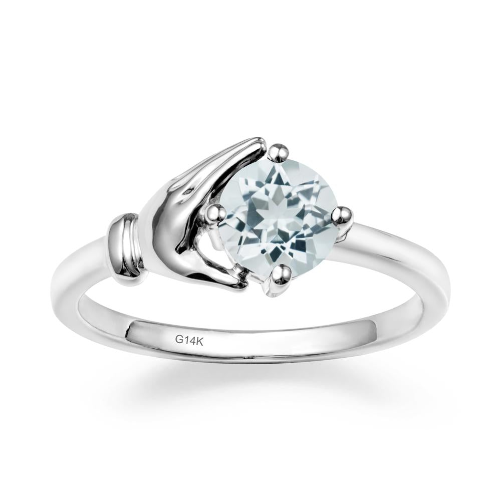 Cupping Hand Round Aquamarine Ring - LUO Jewelry #metal_14k white gold