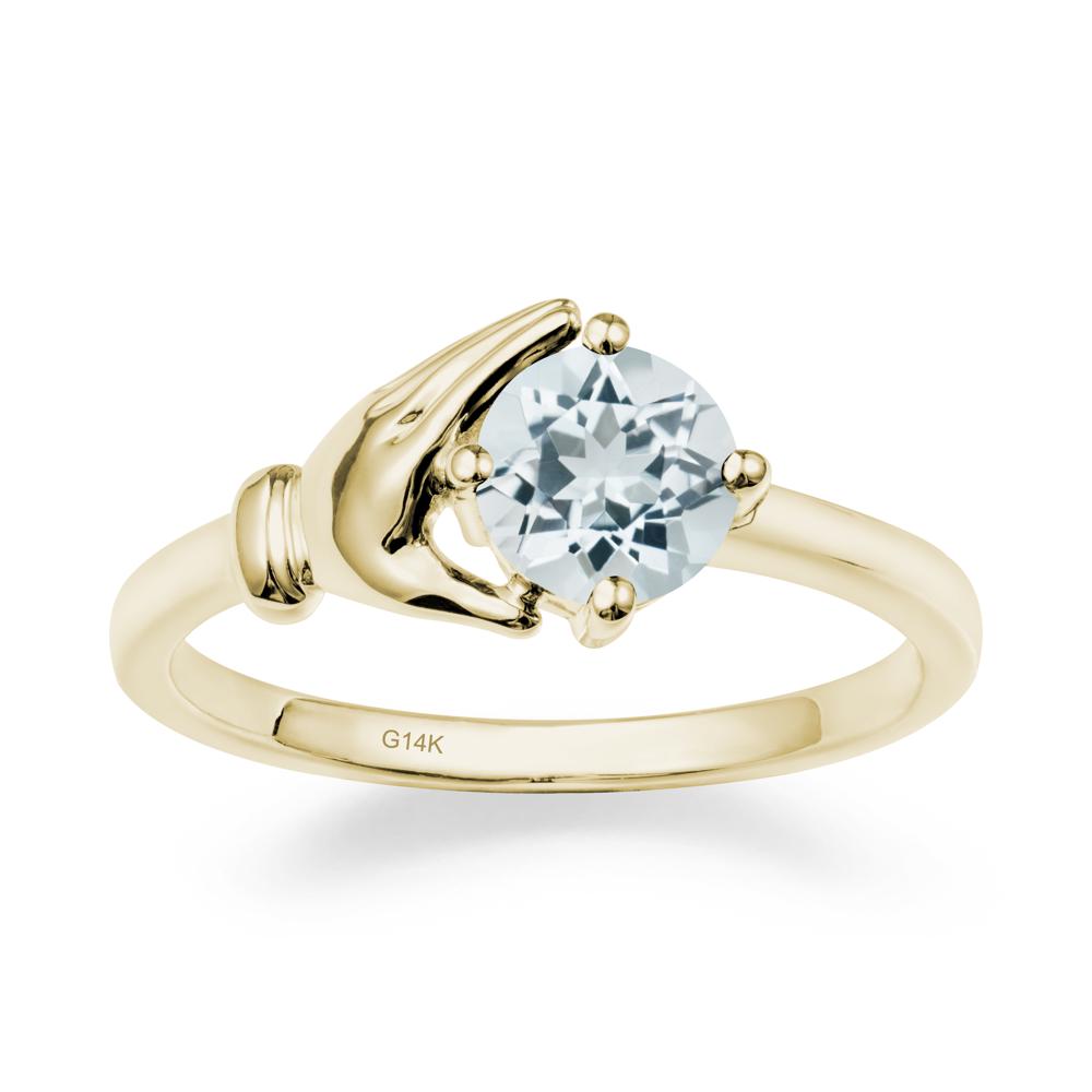Cupping Hand Round Aquamarine Ring - LUO Jewelry #metal_14k yellow gold
