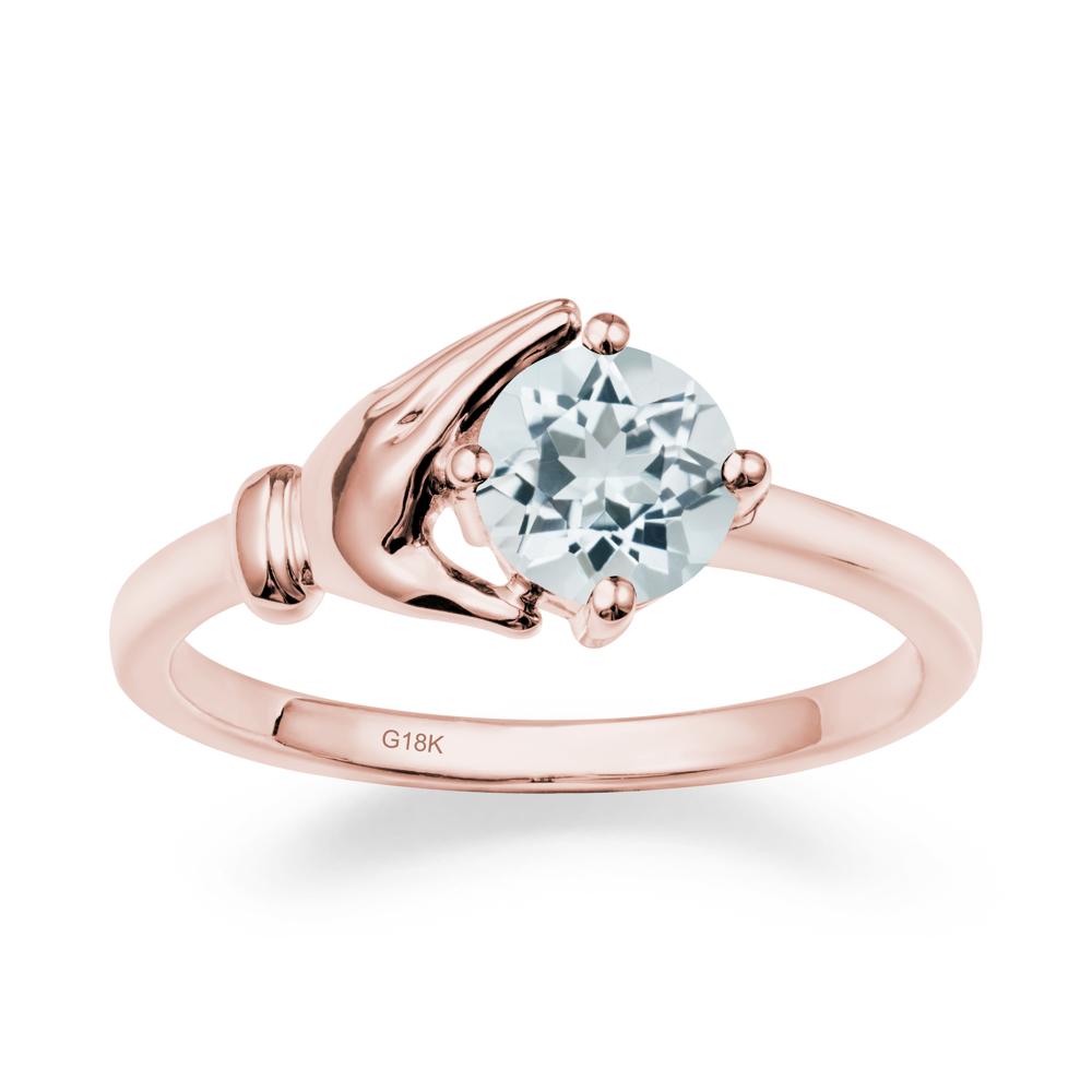 Cupping Hand Round Aquamarine Ring - LUO Jewelry #metal_18k rose gold