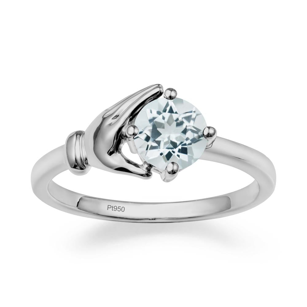 Cupping Hand Round Aquamarine Ring - LUO Jewelry #metal_platinum