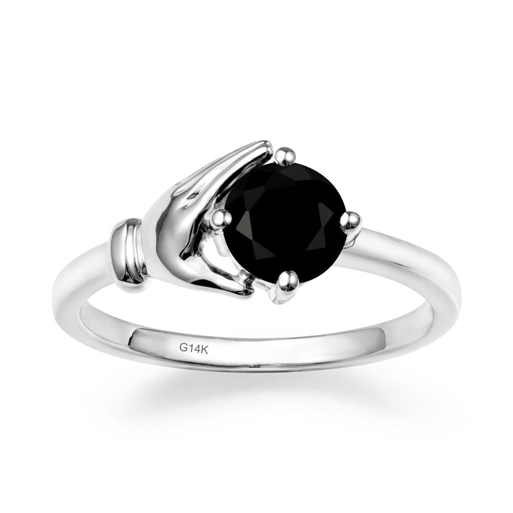 Black Spinel Hand Shaped Ring - LUO Jewelry #metal_14k white gold
