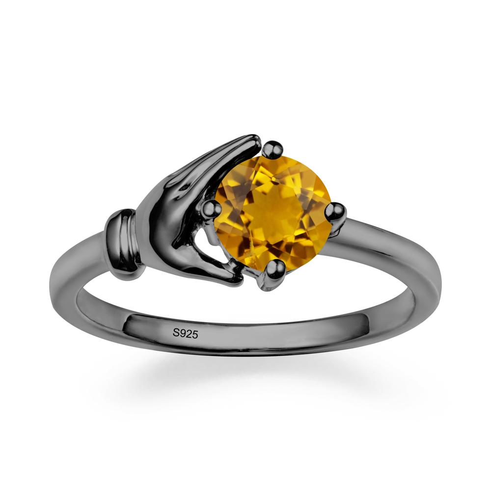 Citrine Cupping Hand Ring In 14K Gold - LUO Jewelry #metal_black finish sterling silver