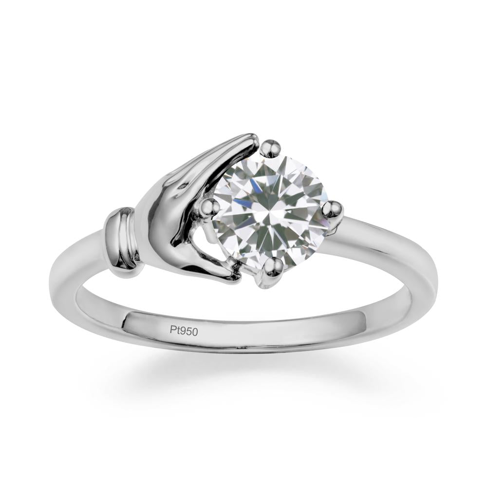 Cupping Hand Round Cubic Zirconia Ring - LUO Jewelry #metal_platinum