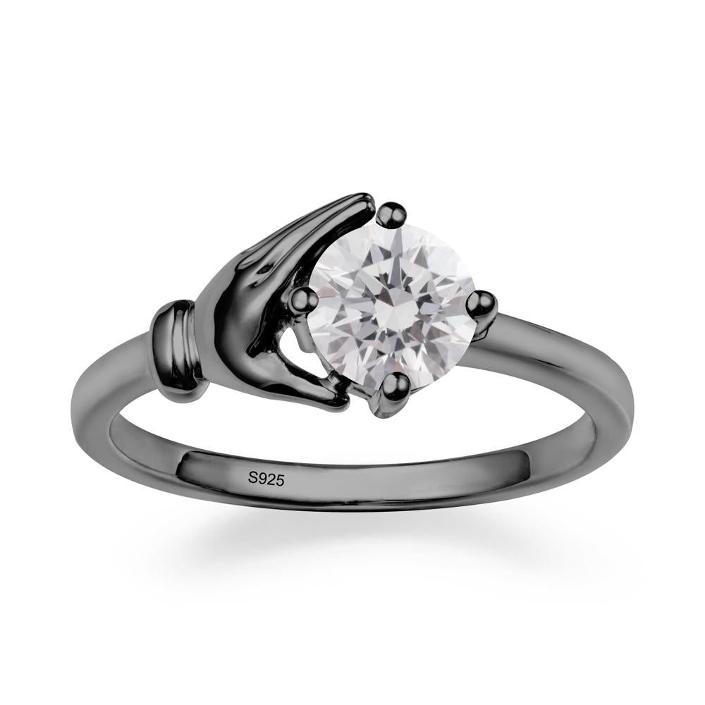 Diamond Hand Shaped Ring - LUO Jewelry #metal_black finish sterling silver