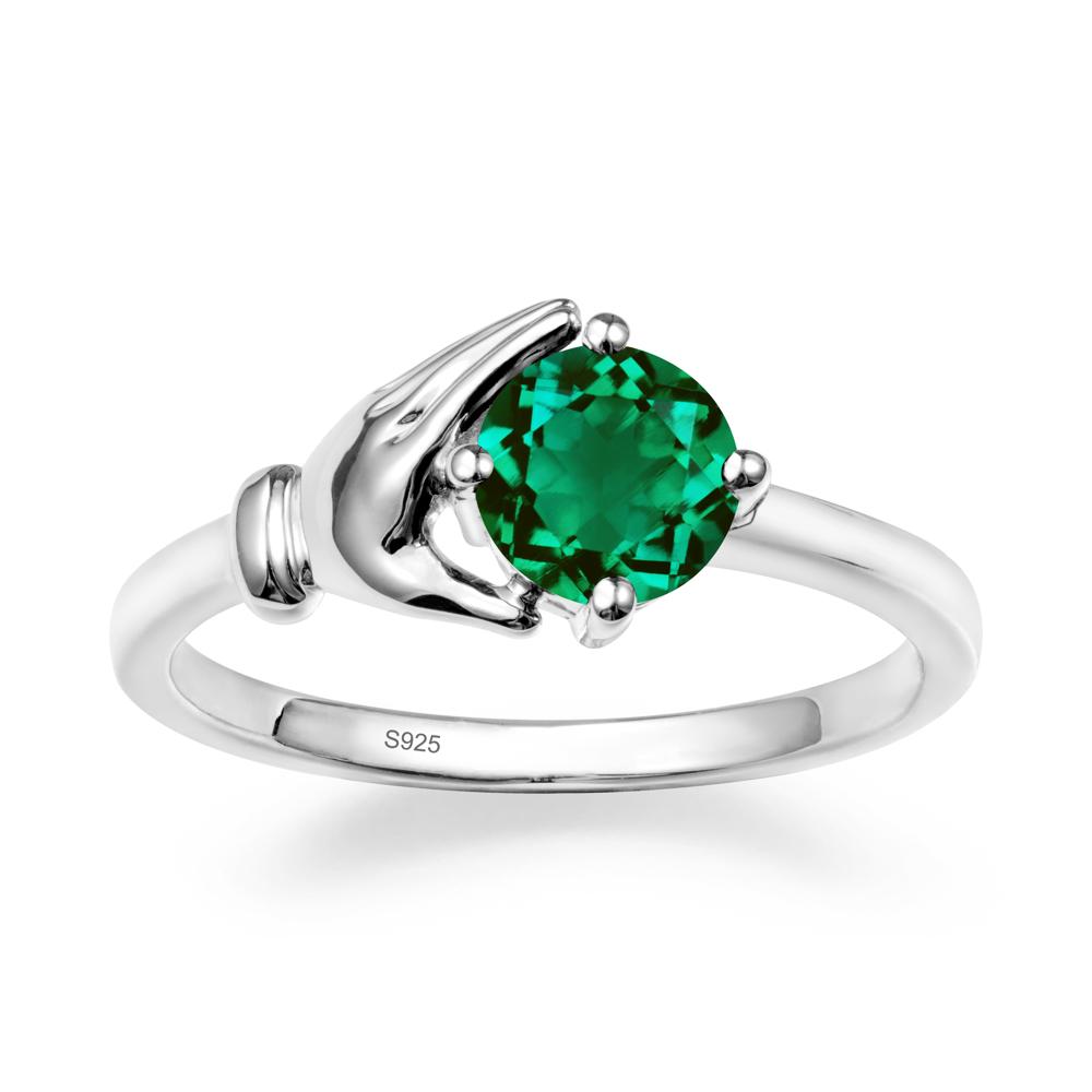 Cupping Hand Round Emerald Ring - LUO Jewelry #metal_sterling silver