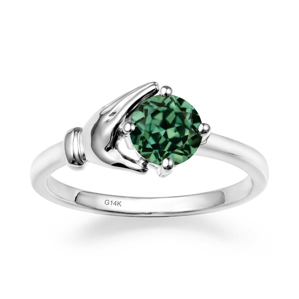 Cupping Hand Round Green Sapphire Ring - LUO Jewelry #metal_14k white gold