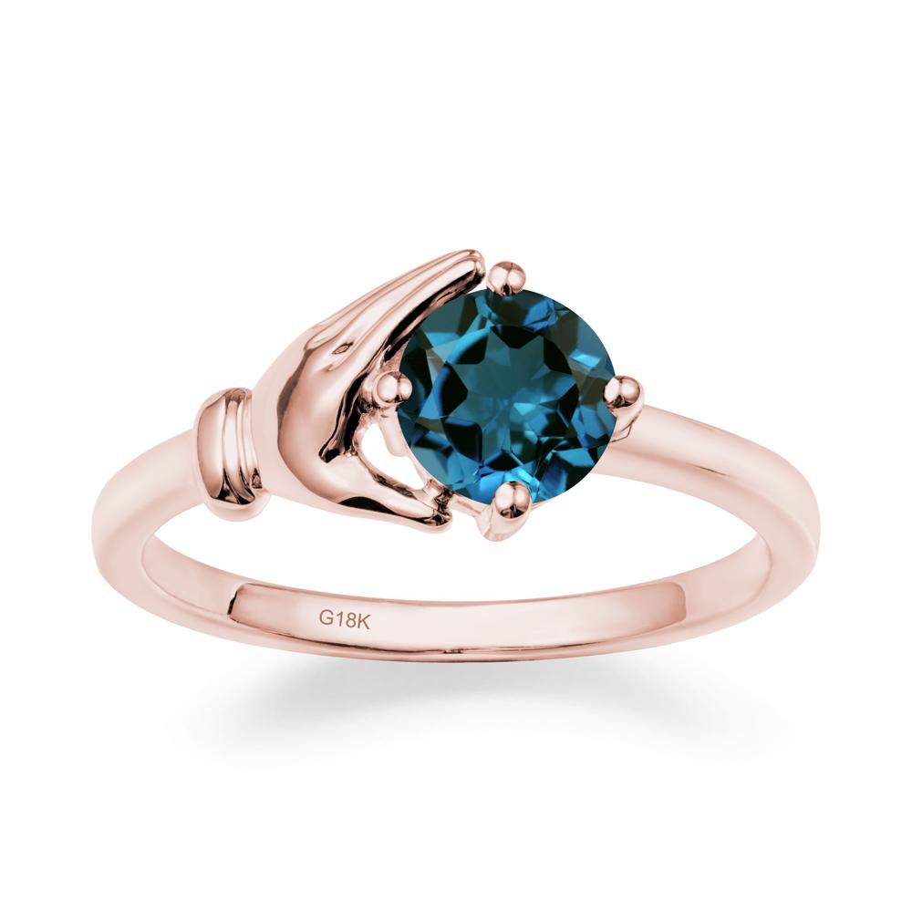 London Blue Topaz Cupping Hand Ring In 14K Gold - LUO Jewelry #metal_18k rose gold