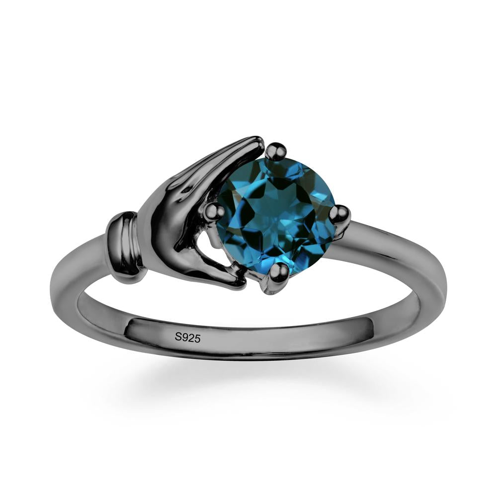 London Blue Topaz Cupping Hand Ring In 14K Gold - LUO Jewelry #metal_black finish sterling silver
