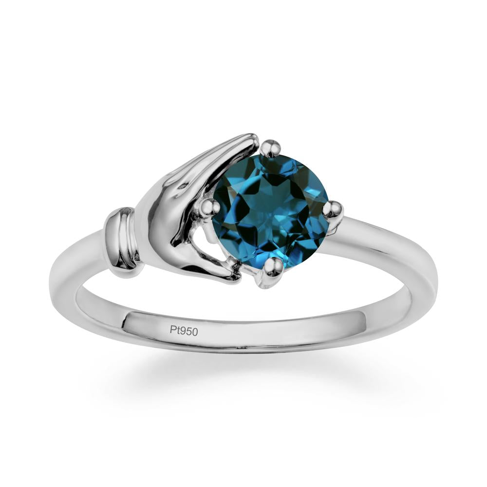London Blue Topaz Cupping Hand Ring In 14K Gold - LUO Jewelry #metal_platinum