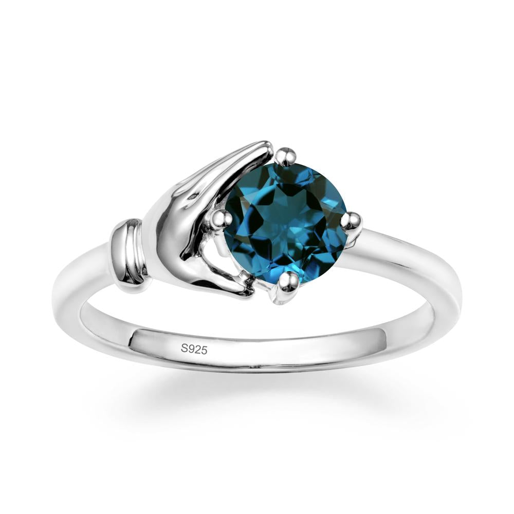 London Blue Topaz Cupping Hand Ring In 14K Gold - LUO Jewelry #metal_sterling silver