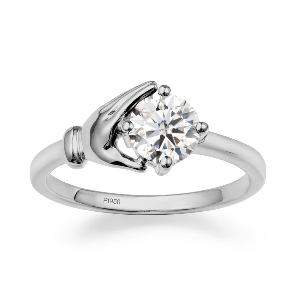 Cupping Hand Round Moissanite Ring - LUO Jewelry #metal_platinum