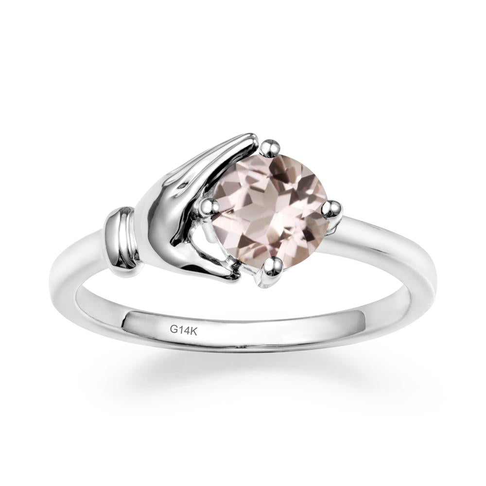 Morganite Cupping Hand Ring In 14K Gold - LUO Jewelry #metal_14k white gold